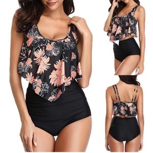 MARINAVIDA Swimsuit for Women Two Piece Bathing Suit Top Ruffled Racerback High